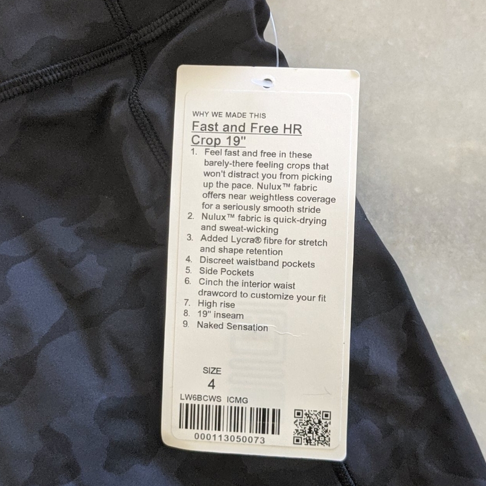 Lululemon Fast & Free High Rise Crop Camo Gray